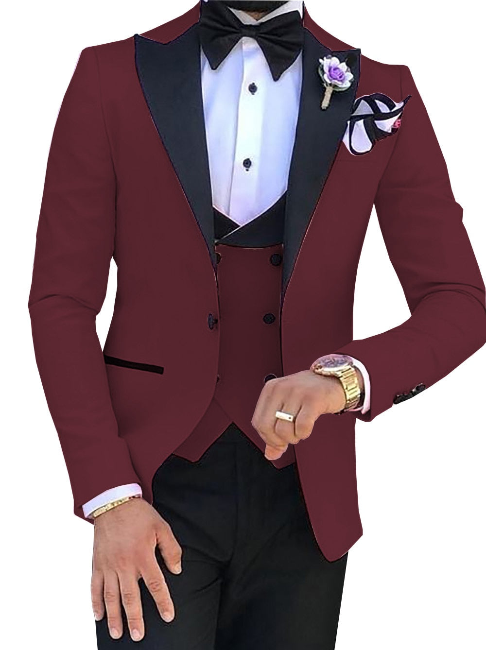 Pink Mens Suits 3 Pieces Slim Fit Casual Business Groomsmen Green Champagne Lapel Tuxedos for Formal Wedding (Blazer+Pants+Vest)